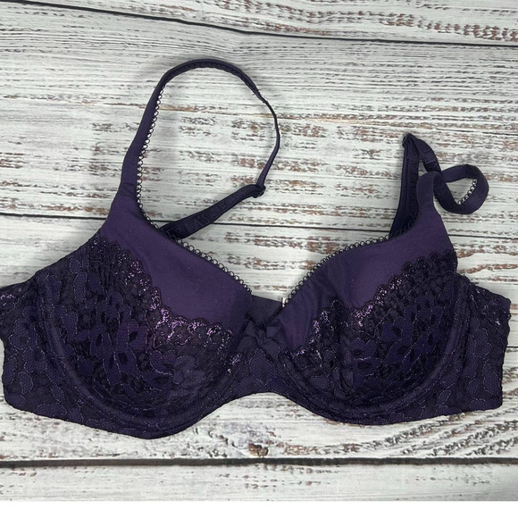 Victoria's Secret Lined Semi Plum Purple With Lace 34C - Picture 1 of 3